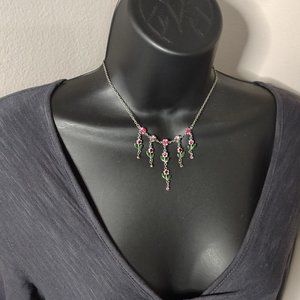 Cute Dangling Pink Flower Necklace Adjustable 15 To 18 Inches